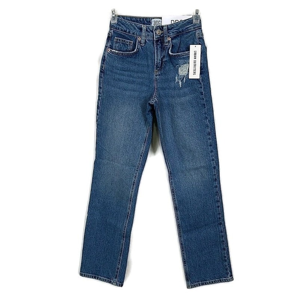 NWT BDG Womens sz 24 Jeans Straight Skinny Med Wash Denim Distressed